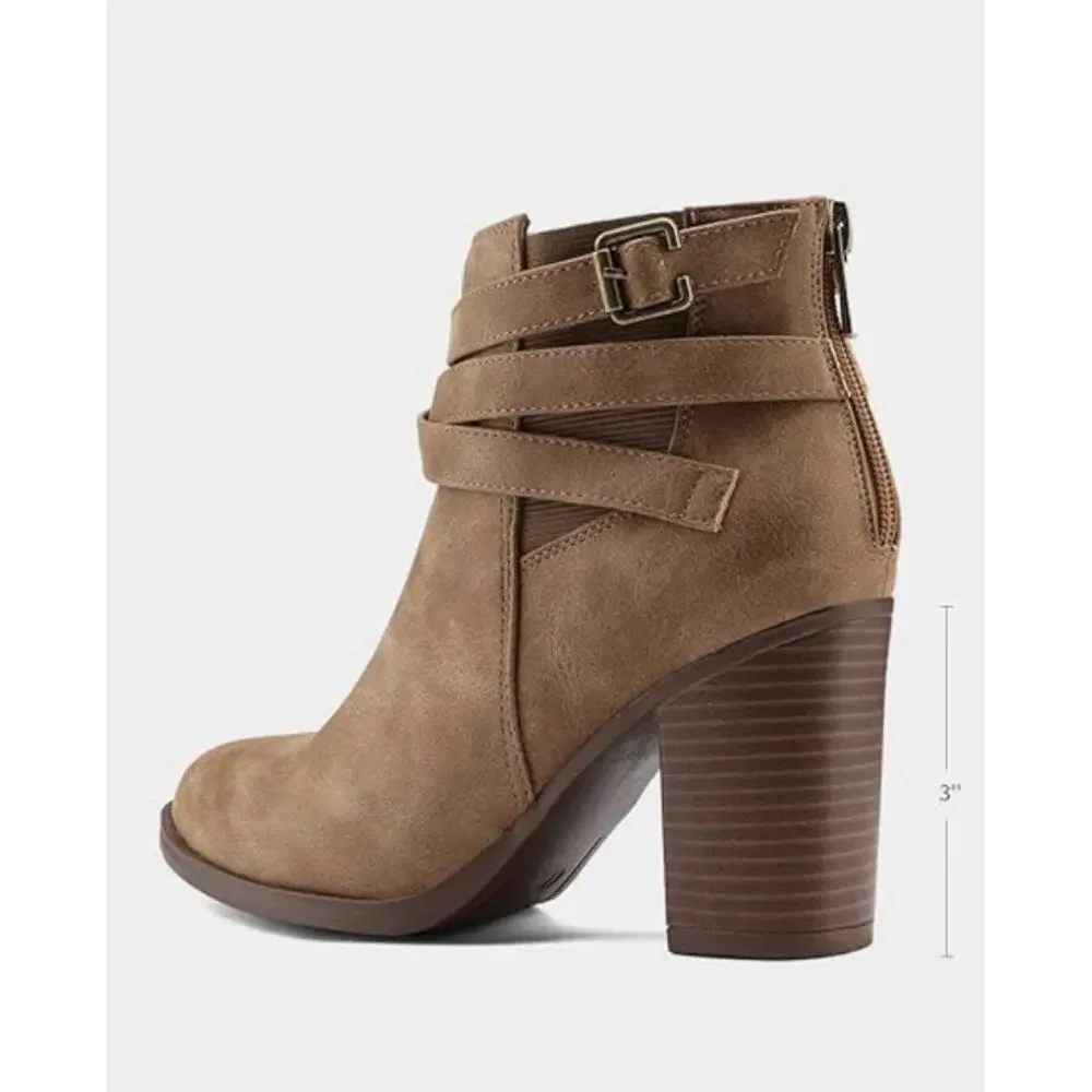 Dream Pairs Wrap Ankle Heel Boots 10 Tan NWT Ankle Booties Western Boho
